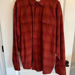 Poncho Burnt Orange Plaid Flannel Shirt Jacket XL